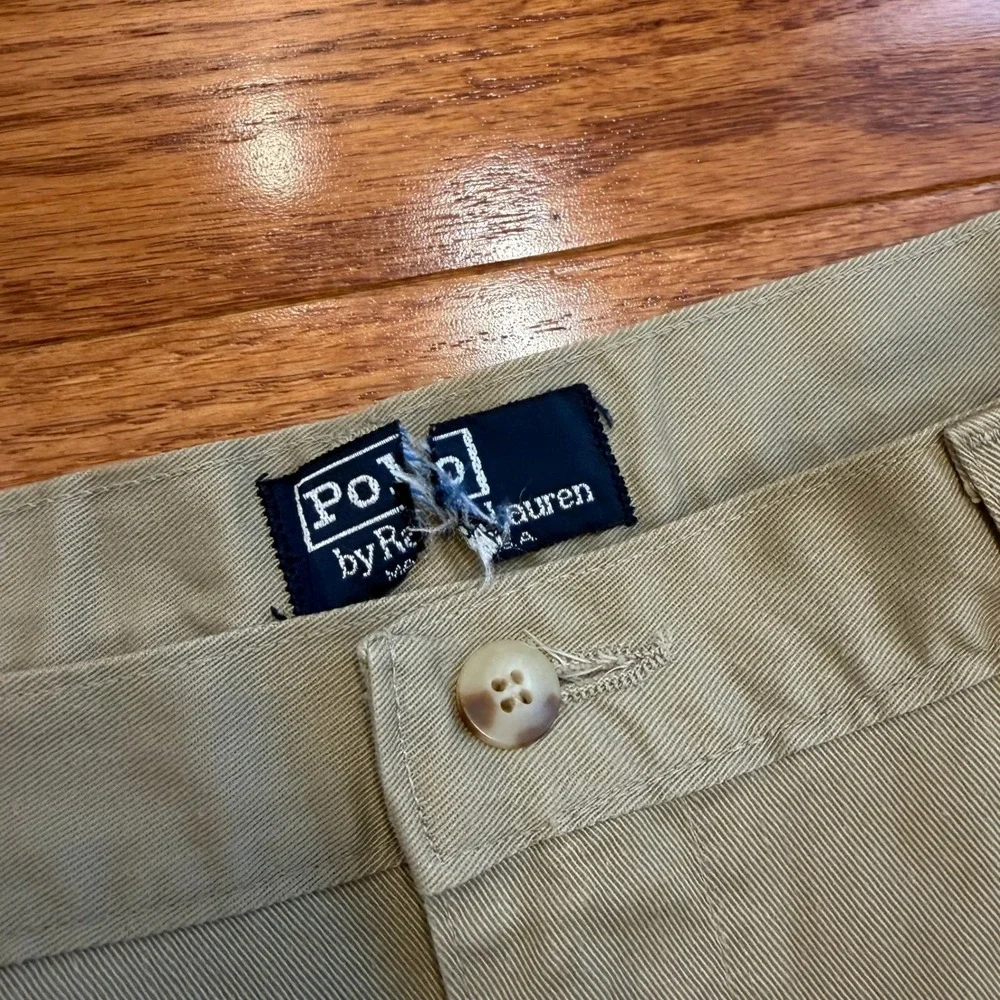 Vintage Polo Ralph Lauren Pleated Chino Pants Fits Mens 36x30 Khaki Made in USA